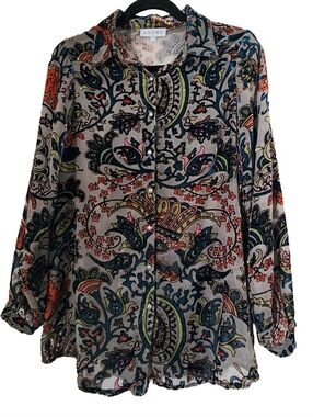 Adore Multi-colored Long Sleeve Paisley Burnout Velvet Blouse (S)